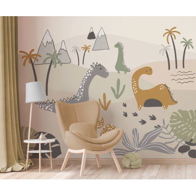 Papel De Parede Dinossauros Floresta Árvores Montanhas Infantil Bebê VR637