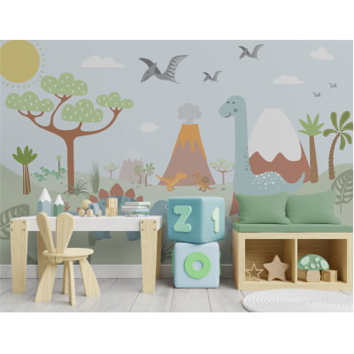 Papel De Parede Dinossauros Floresta Infantil Bebê VR607