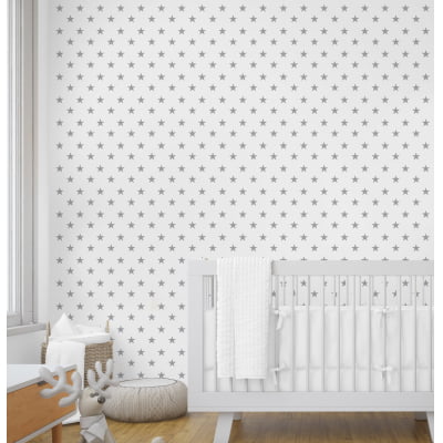 Papel De Parede Estrelinhas Cinzas Decoração Infantil VR408