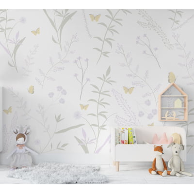 Papel De Parede Florais Borboletas Quarto Infantil Bebê VR584