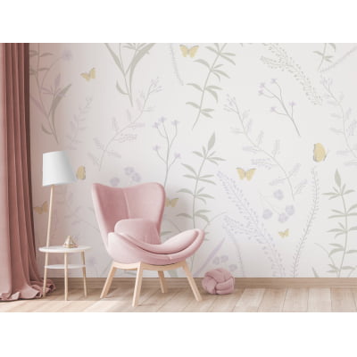 Papel De Parede Florais Borboletas Quarto Infantil Bebê VR584