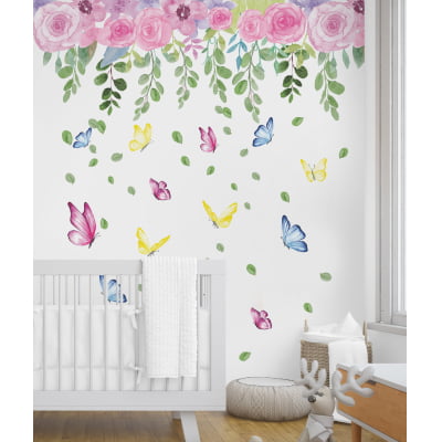 Papel de Parede Floral Borboletas