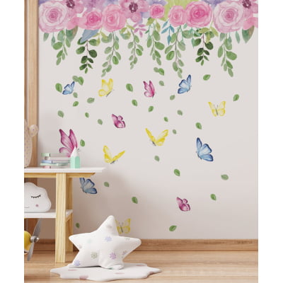 Papel de Parede Floral Borboletas