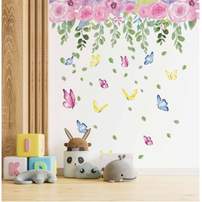 Papel De Parede Floral Borboleta Quarto De Bebê Infantil vr506 M²