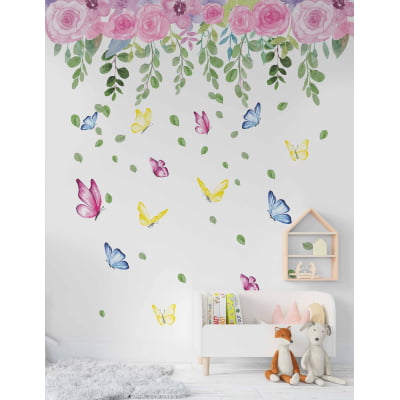 Papel De Parede Floral Borboleta Quarto De Bebê Infantil vr506 M²