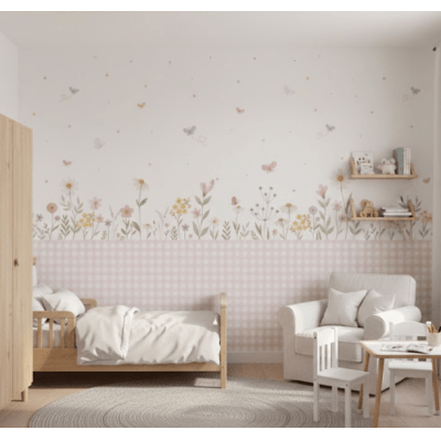 PAPEL DE PAREDE INFALTIL FLORAL COM RIPADO VR758