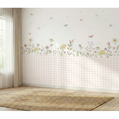 PAPEL DE PAREDE INFATIL FLORAL COM RIPADO VR758