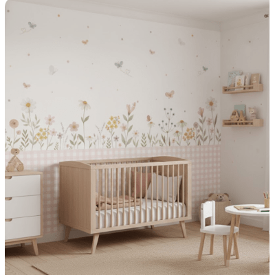 PAPEL DE PAREDE INFATIL FLORAL COM RIPADO VR758