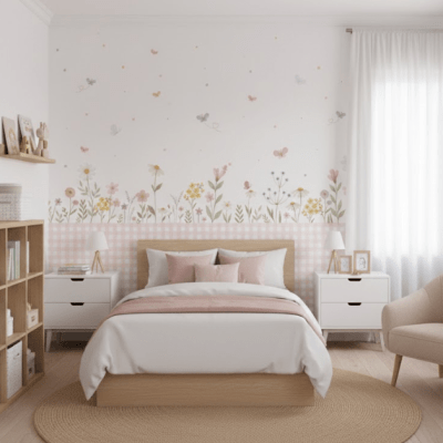 PAPEL DE PAREDE INFATIL FLORAL COM RIPADO VR758