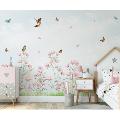 Papel De Parede Jardim Floral Menina Quarto Bebê Infantil - VR565