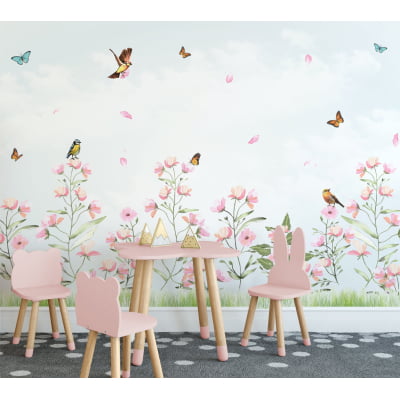 Papel De Parede Jardim Floral Menina Quarto Bebê Infantil - VR565