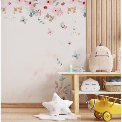 Papel De Parede Floral Menina Quartinho De Bebê VR214