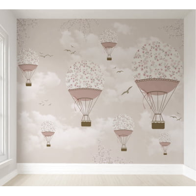 Papel De Parede Floral Menina Quarto De Bebê Balões VR56