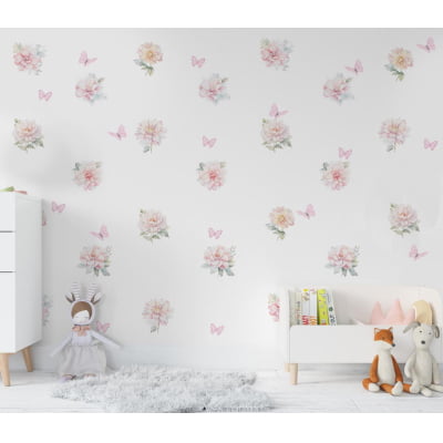 Papel De Parede Floral Rosas Borboletas Infantil - VR725