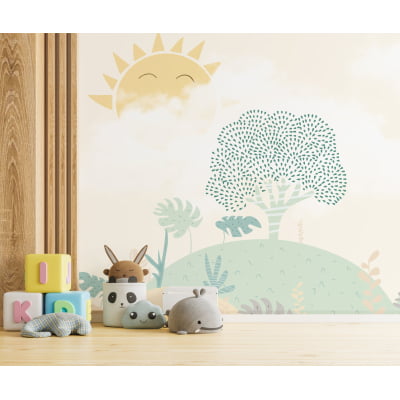 Papel De Parede Floresta Árvore Quarto De Bebê Infantil M² vr505