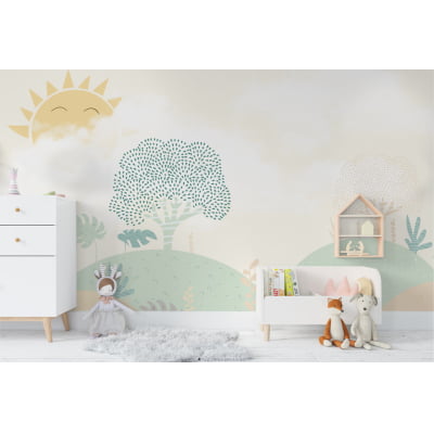 Papel De Parede Floresta Árvore Quarto De Bebê Infantil M² vr505