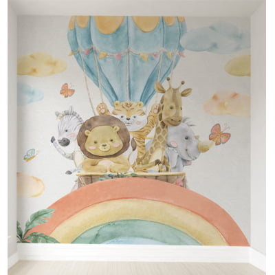 Papel de Parede Infantil Animais Safari Balão - VR509