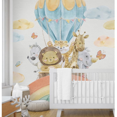 Papel de Parede Infantil Animais Safari Balão - VR509
