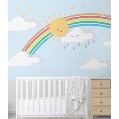 Papel de Parede Infantil Arco-Íris Sol Nuvem