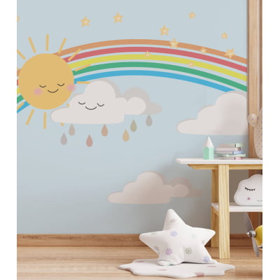 Papel de Parede Infantil Arco-Íris Sol Nuvem