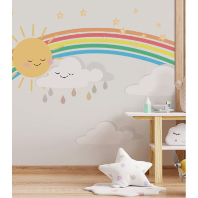 Papel de Parede Infantil Arco-Íris Sol Nuvem