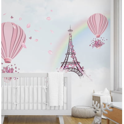 Papel de Parede Infantil Balões com Arco-Íris Paris