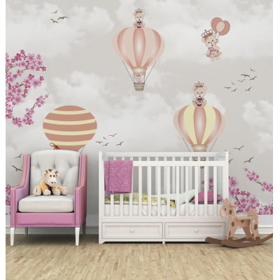 Papel de Parede infantil balões ursinho princesa floral - VR684