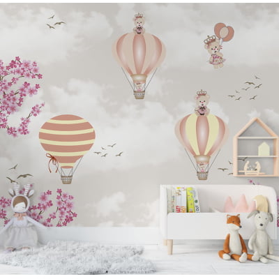 Papel de Parede infantil balões ursinho princesa floral - VR684