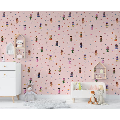 Papel de Parede Infantil Bonequinhas Menina
