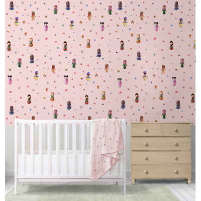 Papel de Parede Infantil Bonequinhas Menina