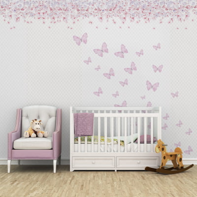 Papel de Parede Infantil Borboletas e Flores