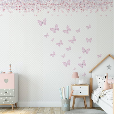 Papel de Parede Infantil Borboletas e Flores