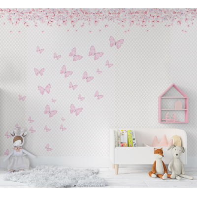 Papel de Parede Infantil Borboletas e Flores