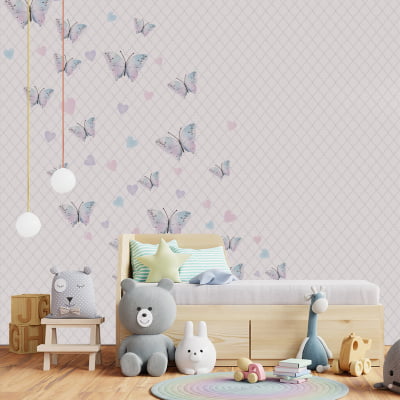 Papel de Parede Infantil Borboletas e Flores