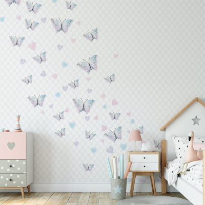 Papel de Parede Infantil Borboletas e Flores