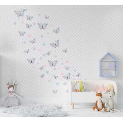 Papel de Parede Infantil Borboletas e Flores