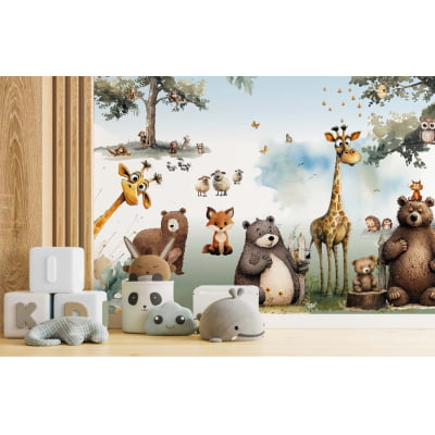 Papel de Parede Infantil Bosque Encantado Safári Urso - VR734