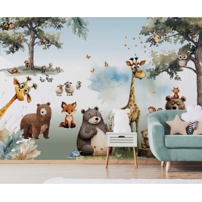 Papel de Parede Infantil Bosque Encantado Safári Urso - VR734