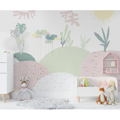 Papel de Parede infantil campo floresta colorida folhagens - VR688