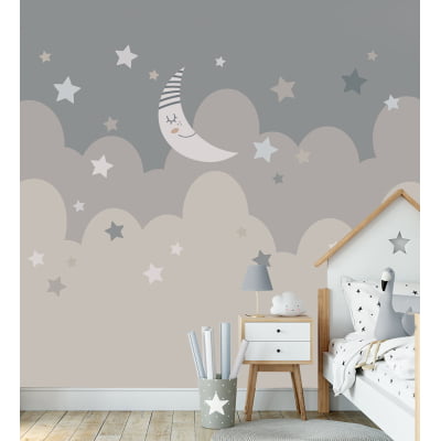 Papel de Parede infantil céu estrelas lua nuvens quarto bebê - VR683