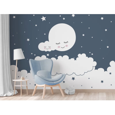 Papel de Parede infantil céu estrelinhas lua nuvens - VR690