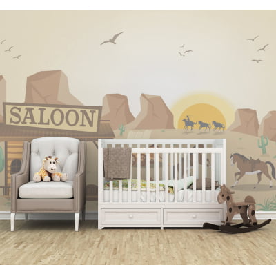 Papel de Parede Infantil Faroeste Cowboy Cavalos Quarto Decorado - VR431