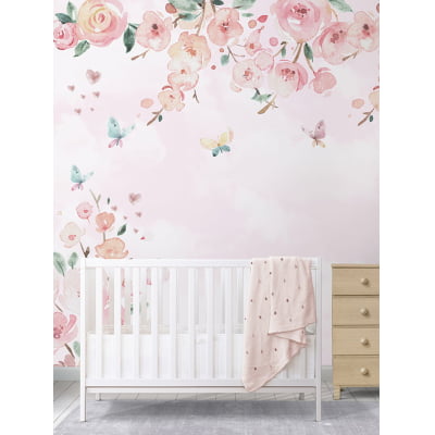 Papel de Parede Infantil Floral com Borboletas