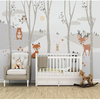 Papel de Parede Infantil safari floresta animais vegetação - VR644