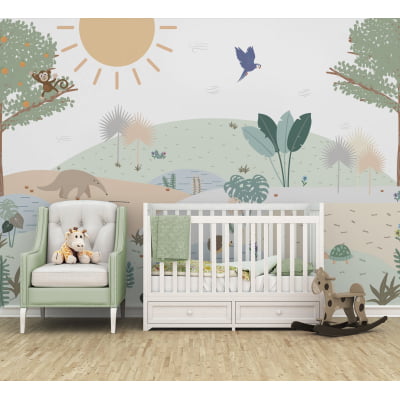 Papel de Parede Infantil floresta vegetação arvores safari - VR647