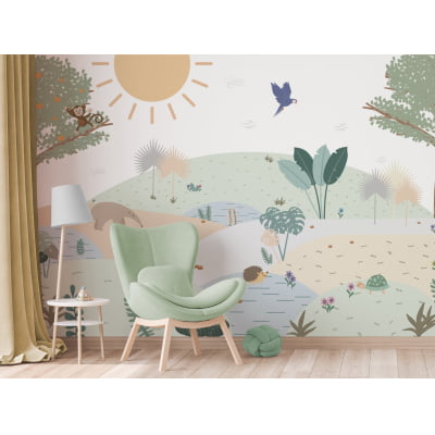 Papel de Parede Infantil floresta vegetação arvores safari - VR647