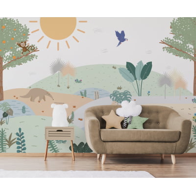 Papel de Parede Infantil floresta vegetação arvores safari - VR647