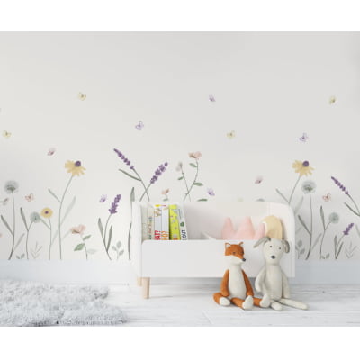 Papel de Parede Infantil jardim floral flores coloridas borboletinhas - VR646