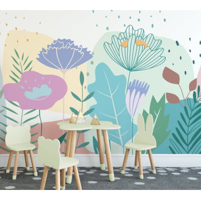 Papel de Parede Infantil jardim floral folagens coloridas - VR653