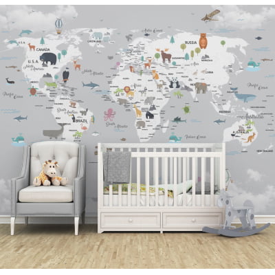 Papel de Parede Infantil Mapa Mundi Inverno - VR54